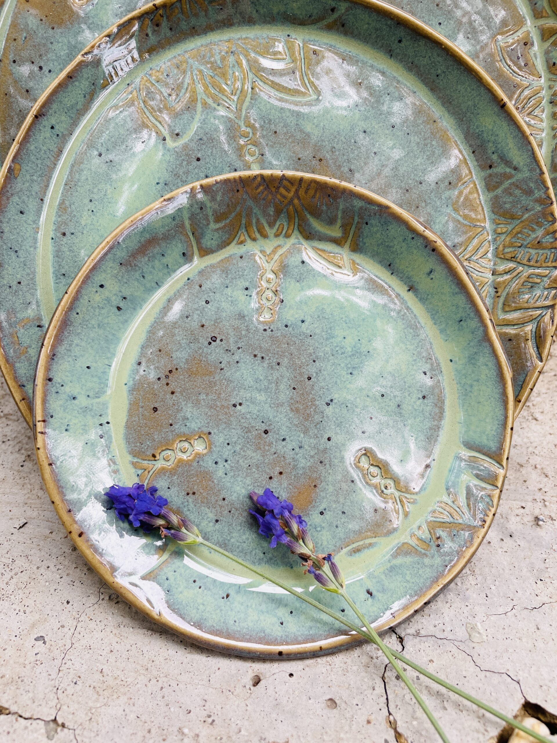 Teller Mandala Keramik Geschirr Set getöpfert türkis Lotus Yoga Teller Mandala Keramik Geschirr Set getöpfert türkis Lotus Yoga