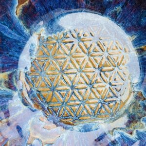 große Obstschale Keramik getöpfert Blume des Lebens bunt Aurora handgemacht getöpfert