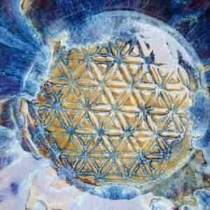 große Obstschale Keramik getöpfert Blume des Lebens bunt Aurora handgemacht getöpfert