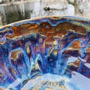 große Obstschale Keramik getöpfert Blume des Lebens bunt Aurora handgemacht getöpfert