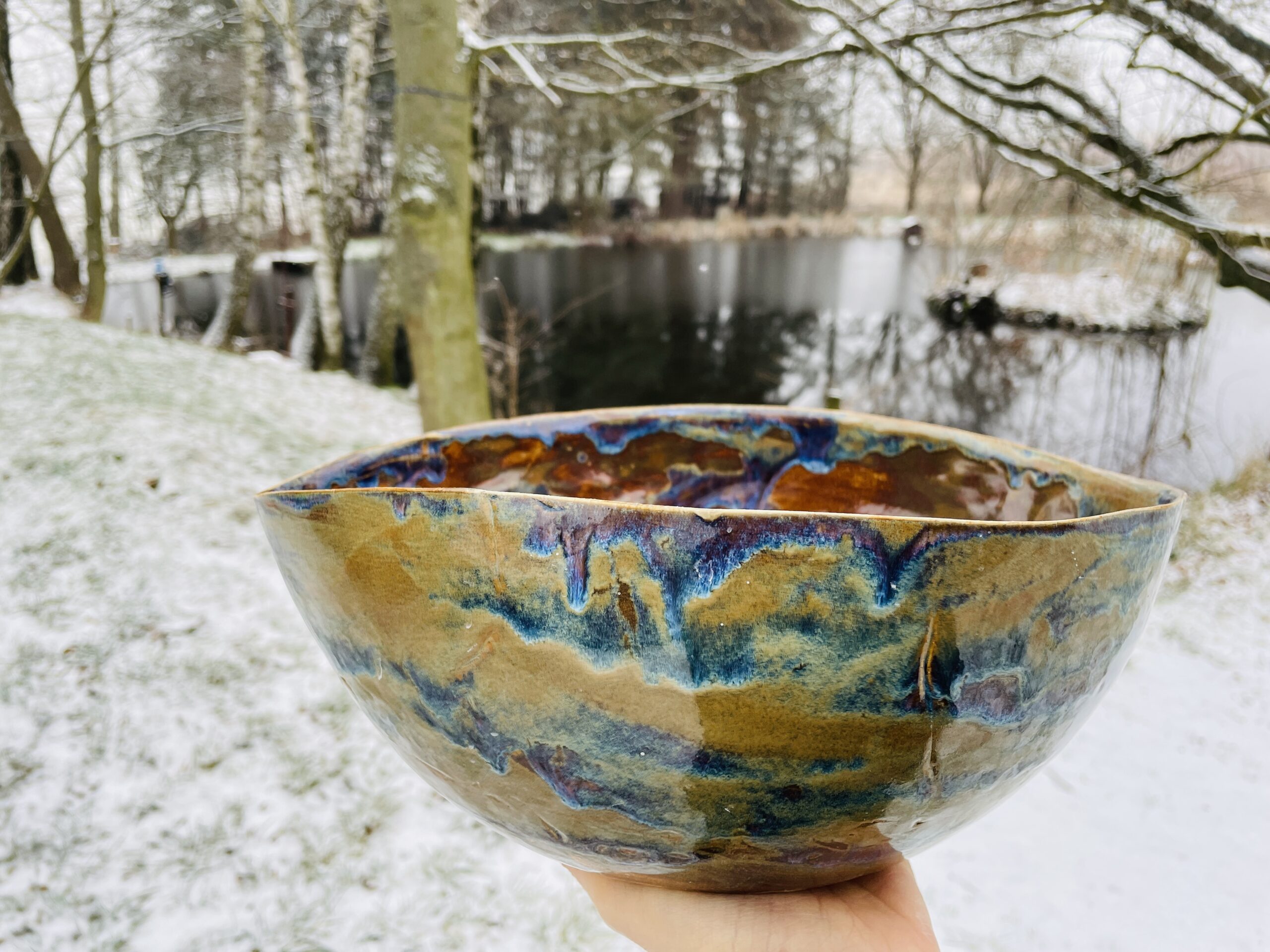 große Obstschale Keramik getöpfert Blume des Lebens bunt Aurora handgemacht getöpfert große Obstschale Keramik getöpfert Blume des Lebens bunt Aurora handgemacht getöpfert