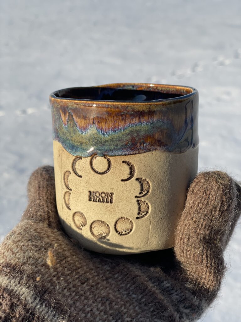 Geschenk für Yoga Liebhaber Mondphasen Becher Keramik Tasse handgemacht Mond Galaxie