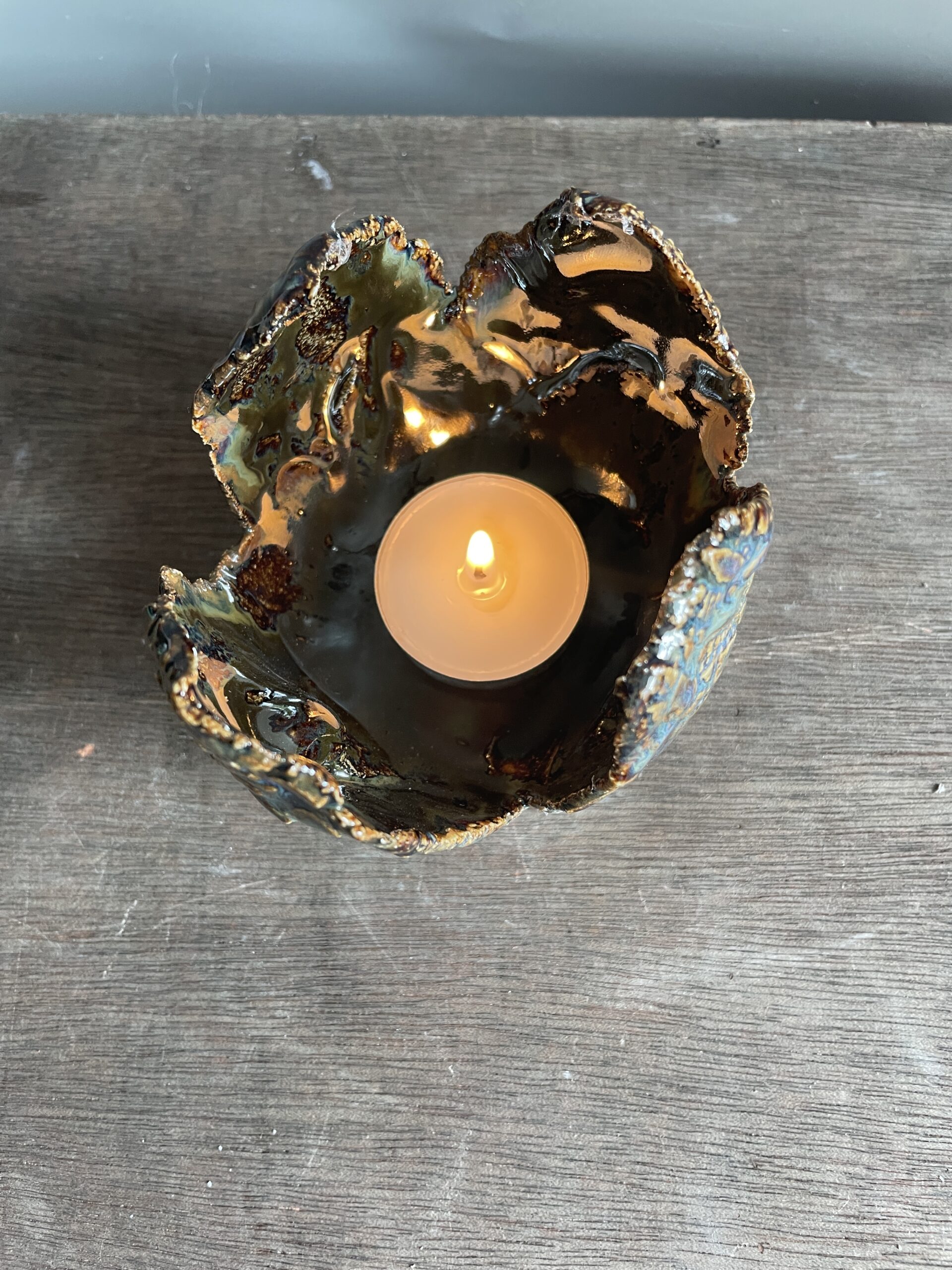 Keramik Teelichthalter getöpfert handgemacht gold Deko Keramik Teelichthalter getöpfert handgemacht gold Deko