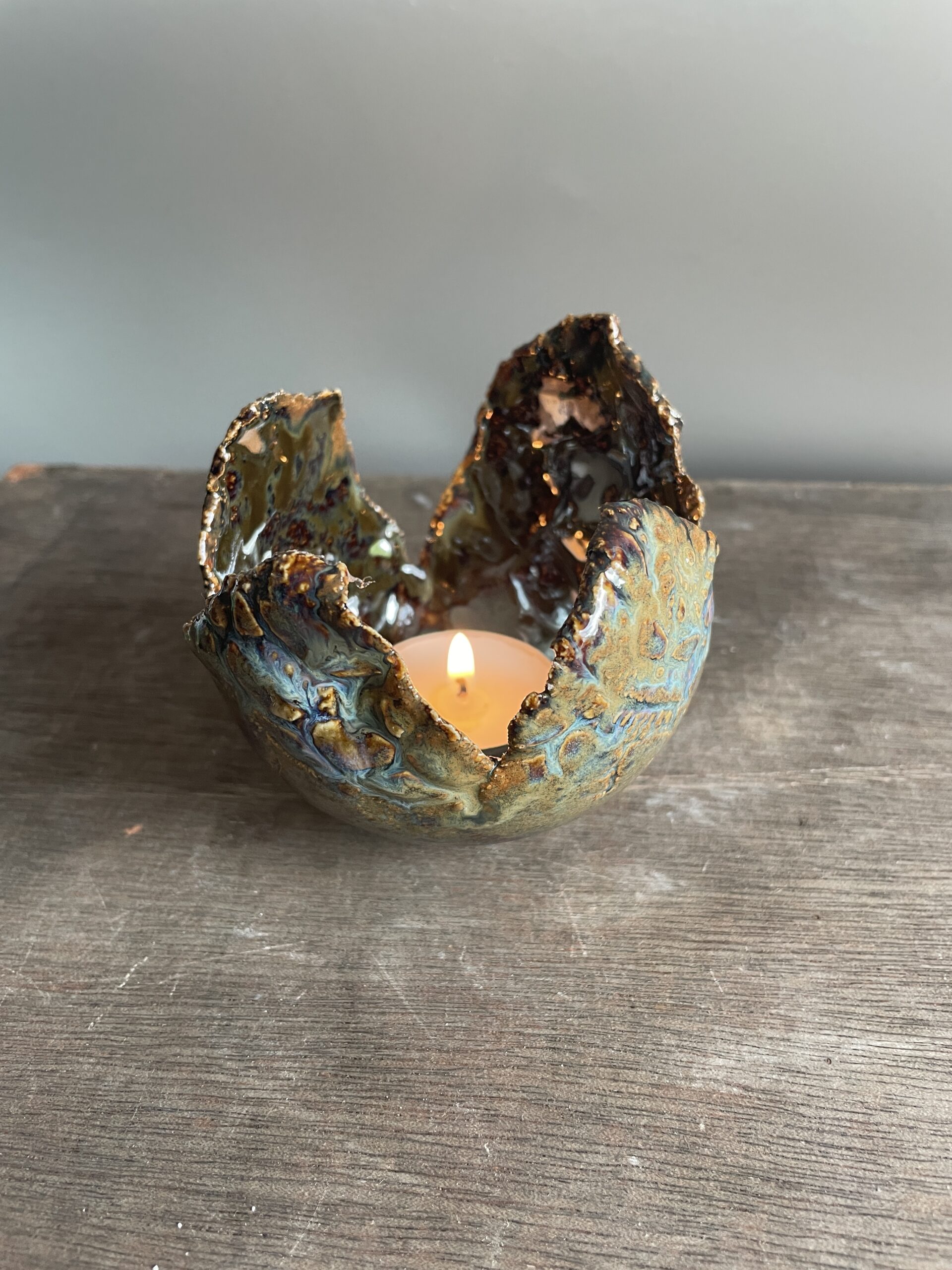 Keramik Teelichthalter getöpfert handgemacht gold Deko Keramik Teelichthalter getöpfert handgemacht gold Deko