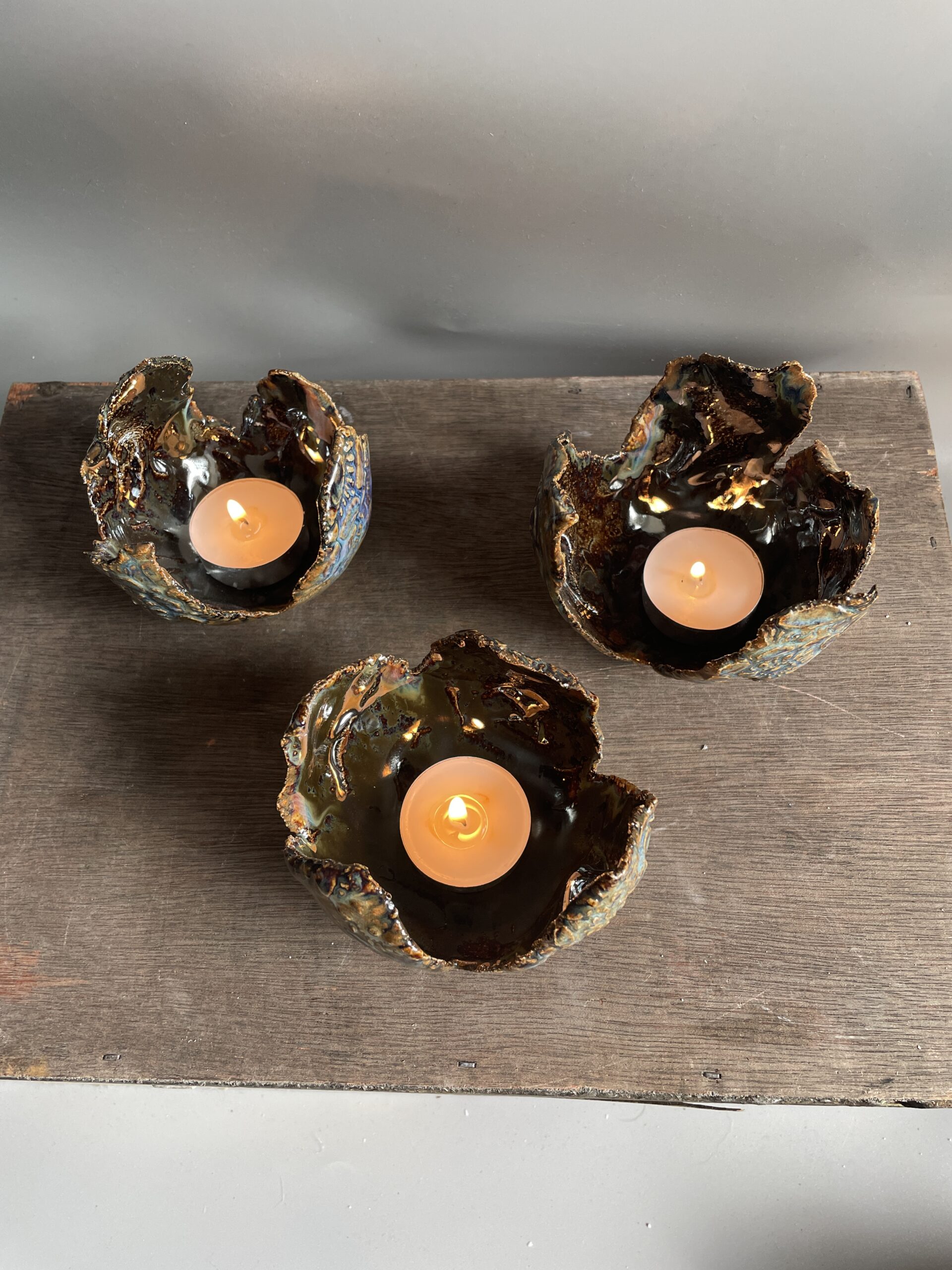 Keramik Teelichthalter getöpfert handgemacht gold Deko Keramik Teelichthalter getöpfert handgemacht gold Deko