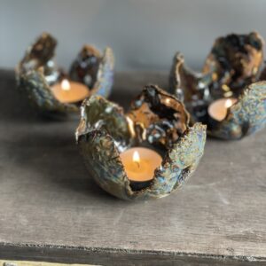 Geschenke zur Silberhochzeit Keramik Teelichthalter getöpfert handgemacht gold Deko