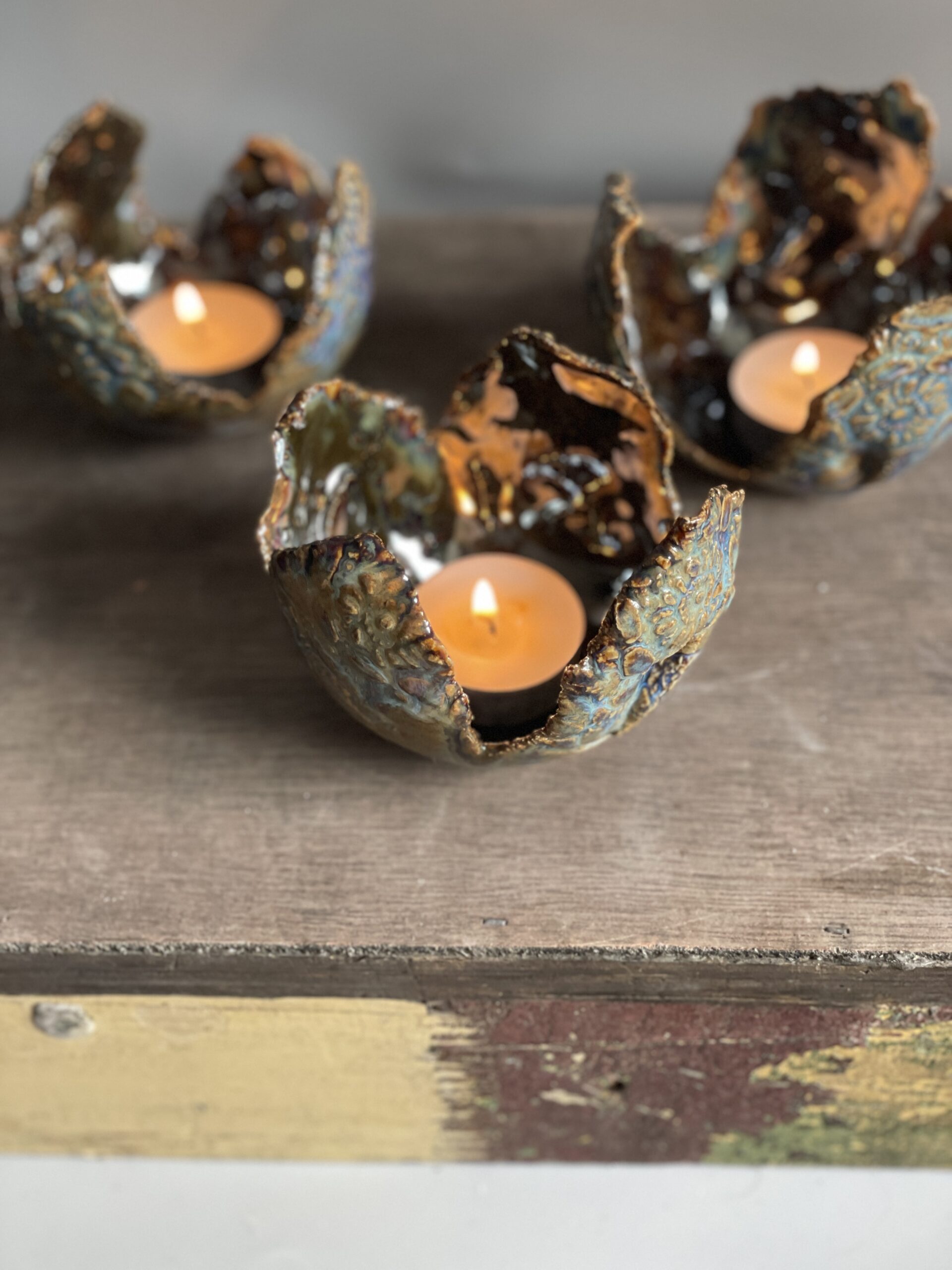 Keramik Teelichthalter getöpfert handgemacht gold Deko Keramik Teelichthalter getöpfert handgemacht gold Deko