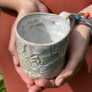 tasse keramik beige Keramik Tasse handgemacht Lotus weiss
