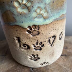 Pfotenabdruck Tasse Hundemama handgemacht Keramik getöpfert Hundepapa Hund