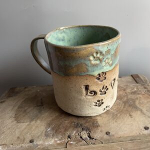 Pfotenabdruck Tasse Hundemama handgemacht Keramik getöpfert Hundepapa Hund