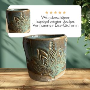 Ritualbecher für Kakaozeremonien Nachhaltige Keramik Lotus Becher grün handgemacht getöpfert yoga meditation achtsamkeit pink weiß