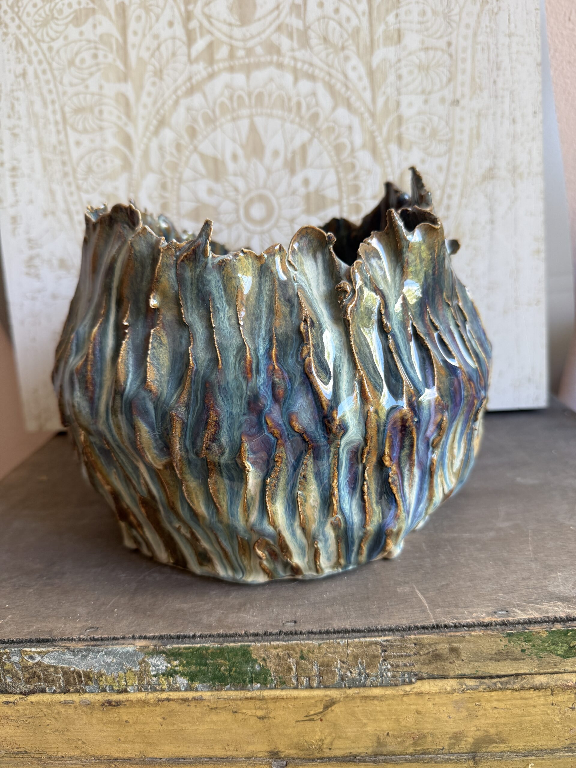 Exklusive Deko Schale Keramik Atlantik Keramik getöpfert Skulptur Einzelstück Unikat Wohnzimmer Designer einzigartige Skulptur aus Keramik
