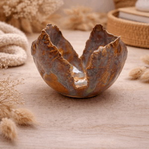 Handgemachtes Keramik Windlicht mit Teelicht Lotus Blütenform rosa Kerzenhalter