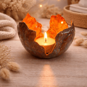 Handgetöpferter Keramik Kerzenhalter Detail Glasur rosa blau Unikat