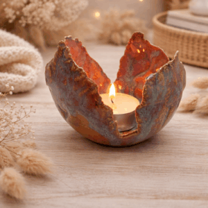 Keramik Windlicht Lotus Blüte handgemacht rosa blau Kerzenhalter Teelicht