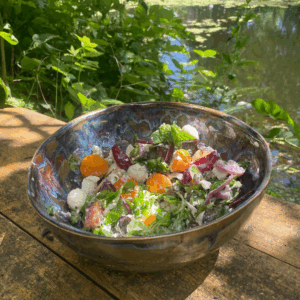 große Keramik Schale handgemacht als Salatschüssel und Obstschale